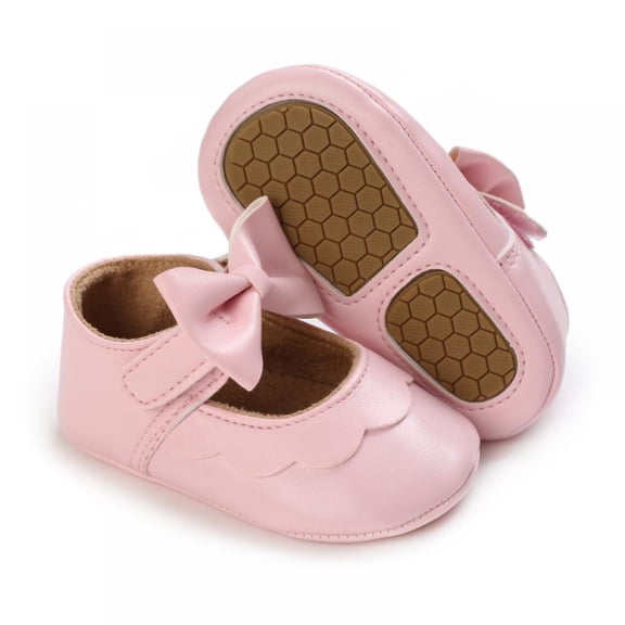Baby Girls Mary Jane Flats with Bowknot Soft Sole Cute Non-Slip Toddler Infant First Walker Princess Dress Shoes (0-18 Months) Pink M