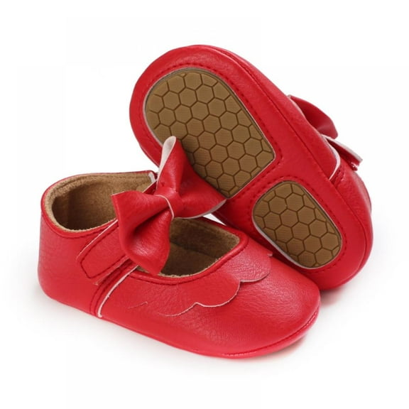 Baby Girls Mary Jane Flats with Bowknot Soft Sole Cute Non-Slip Toddler Infant First Walker Princess Dress Shoes (0-18 Months) Red L