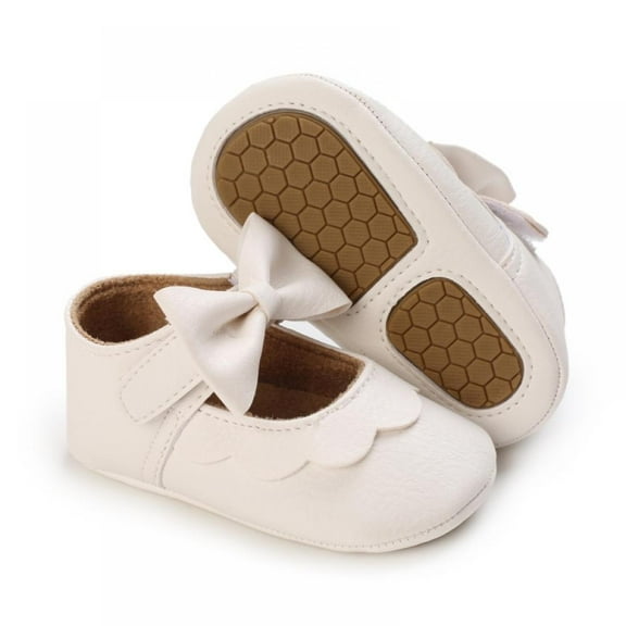 Baby Girls Mary Jane Flats with Bowknot Soft Sole Cute Non-Slip Toddler Infant First Walker Princess Dress Shoes (0-18 Months) White M