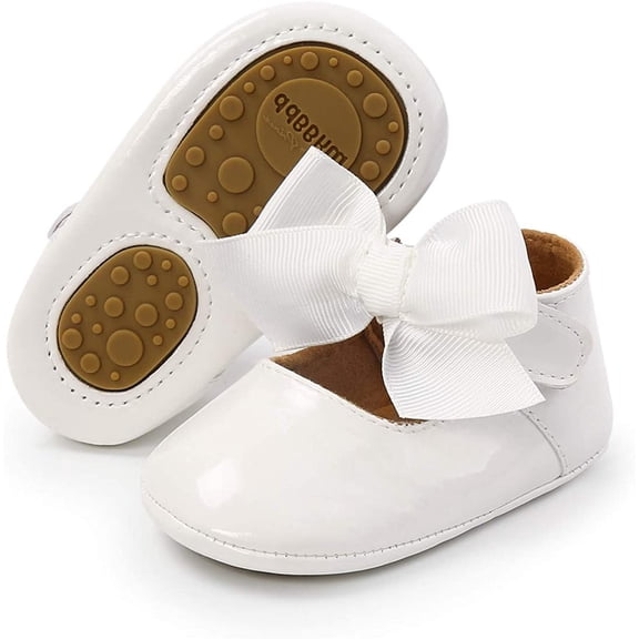 Baby Girls Mary Jane Flats with Bownot Non Slip Soft Sole PU Leather Newborn Infant Toddler First Walker Cirb Dress Shoes