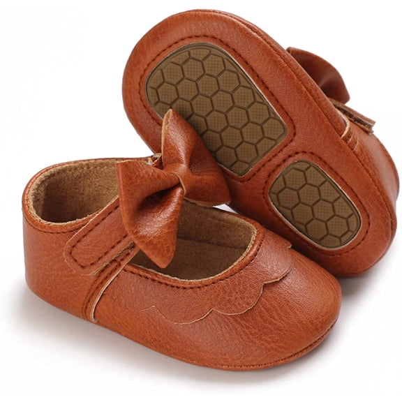 Baby Girls Mary Jane Flats with Bownot Non Slip Soft Sole PU Leather Newborn Infant Toddler First Walker Cirb Dress Shoes