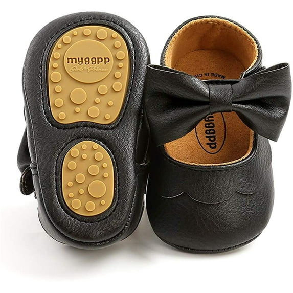 Baby Girls Mary Jane Flats with Bownot Non Slip Soft Sole PU Leather Newborn Infant Toddler First Walker Cirb Dress Shoes