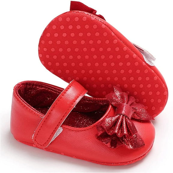 Baby Girls Mary Jane Flats with Bownot Non Slip Soft Sole PU Leather Newborn Infant Toddler First Walker Cirb Dress Shoes