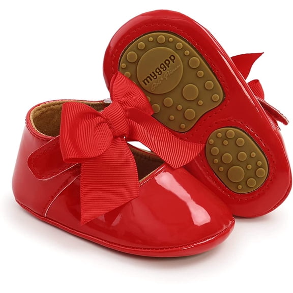 Baby Girls Mary Jane Flats with Bownot Non Slip Soft Sole PU Leather Newborn Infant Toddler First Walker Cirb Dress Shoes