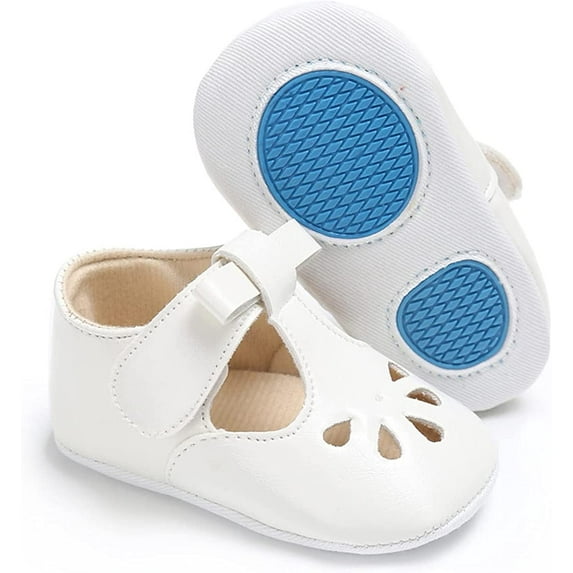 Baby Girls Mary Jane Flats with Bownot Non Slip Soft Sole PU Leather Newborn Infant Toddler First Walker Cirb Dress Shoes