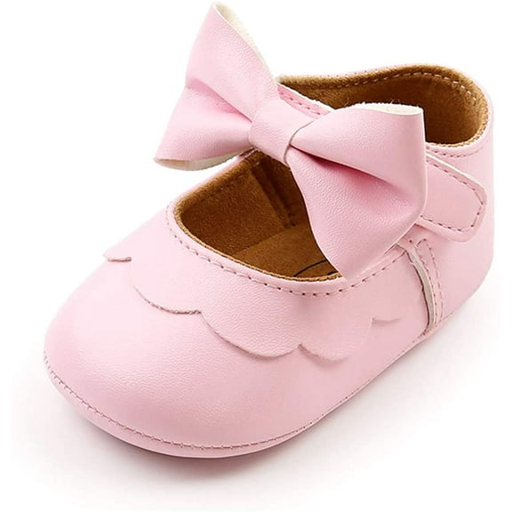 Baby Girls Mary Jane Flats with Bownot Non Slip Soft Sole PU Leather Newborn Infant Toddler First Walker Cirb Dress Shoes