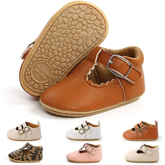 Baby Girls Mary Jane Flats with Bownot Non Slip Soft Sole PU Leather Newborn Infant Toddler First Walker Cirb Party Christmas Dress Shoes