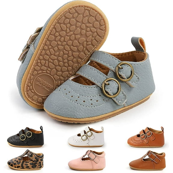 Baby Girls Mary Jane Flats with Bownot Non Slip Soft Sole PU Leather Newborn Infant Toddler First Walker Cirb Party Christmas Dress Shoes