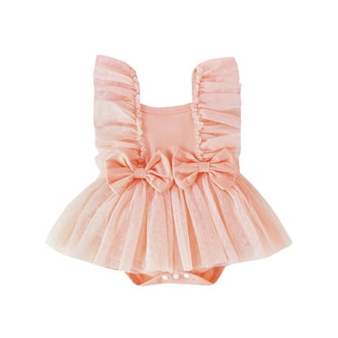 Baby Girls Mesh Tulle Romper Dress Dot Print Fly Sleeve Bow Knot  one-piece  Bodysuit
