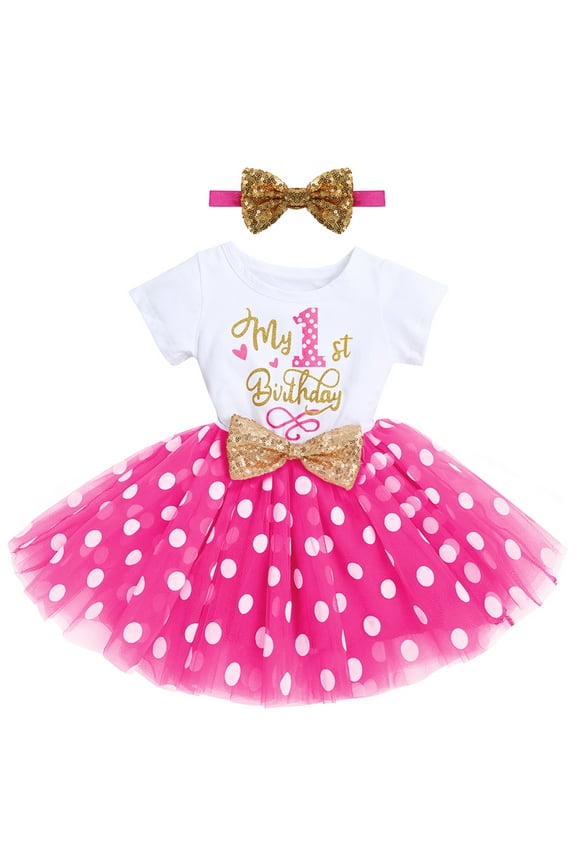 2-Piece Polka Dots Tutu Dress and Bowknot Headband Set, Size 1T (Girl's)