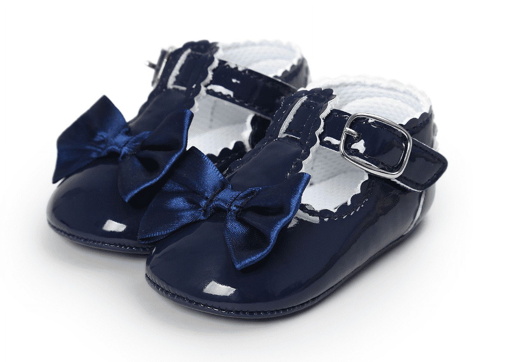 Baby Girls Navy Patent Bow Mary Janes Flats 0-6M Size 1