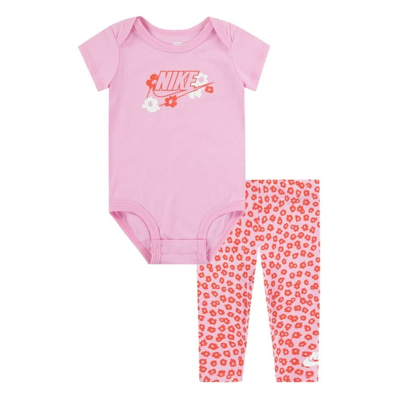 Baby Girls Nike Floral Bodysuit and Leggings Set Color: Pink Rise Size: 12 MONTHS