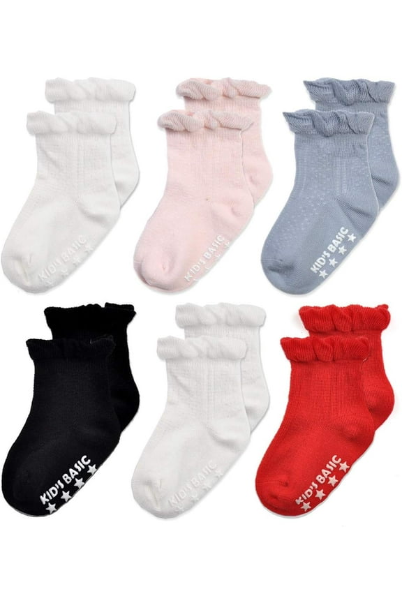 Baby-Girls Non Slip Ruffle Frilly Ankle Socks Pointelle (Pack of 3/6)
