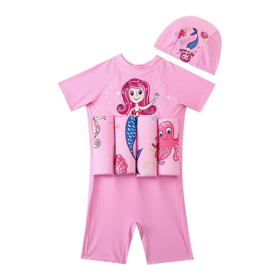 Baby Girls One Piece Swimsuit Beginner Swim Trainer Vest Buoyancy Swimsuit Toddlers Float Jacket Light Pink Girl Summer Bathing Suits 5-6T