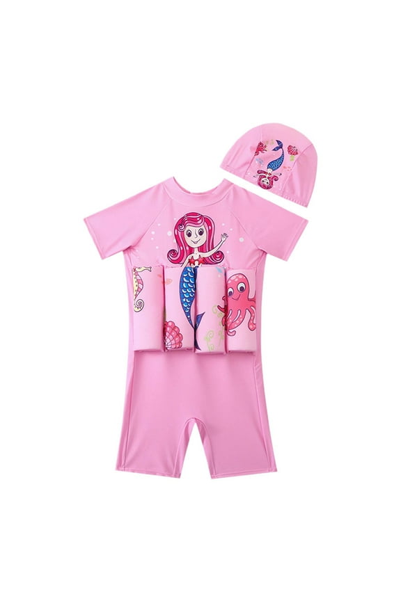 Baby Girls One Piece Swimsuit Beginner Swim Trainer Vest Buoyancy Swimsuit Toddlers Float Jacket Light Pink Girl Summer Bathing Suits 5-6T