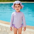 thumbnail image 1 of Baby Girls One Piece Swimsuit Long Sleeve Printed Romper Infant Bathing Suit Kids Beach Rash Guard with Hat Purple 0-3 Months, 1 of 6