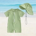 thumbnail image 1 of Baby Girls One Piece Swimsuit Short Sleeve Printed Romper Infant Bathing Suit with Shorts Kids Beach Rash Guard with Hat Green 1-2 Years, 1 of 7