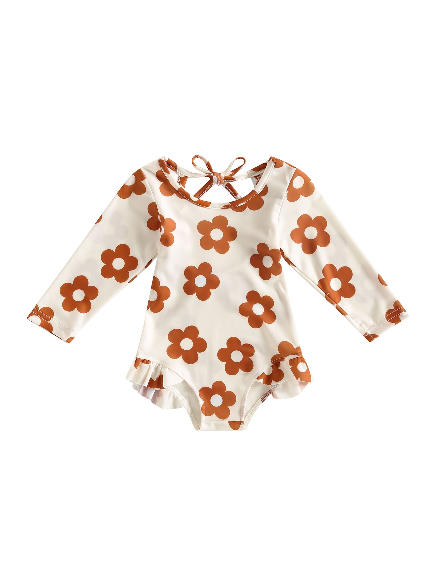 Baby Girls One Piece Swimsuit Zip Rash Guard Swimwear Ruffled Long