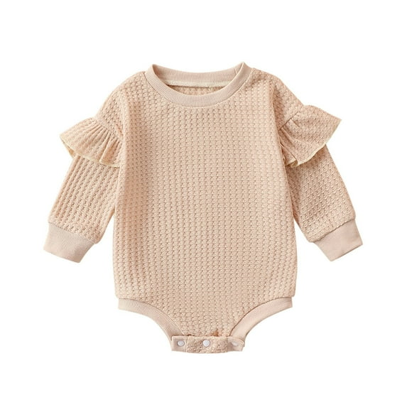 Baby Girls One-Pieces Knit Sweater Bubble Oversized Solid Color Crew Neck Sweatshirt Cute Fall Clothing Outwear