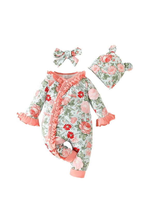 Baby Girls One-Pieces Long Sleeve Floral Print Pullover Romper Jumpsuit Cute Dailywear One-Pieces Clothes