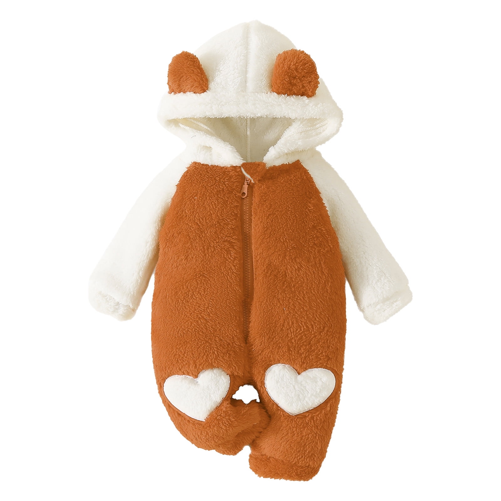 Baby Girls Onesies Infant Long Sleeve Bear Ears Hooded Romper Fleece