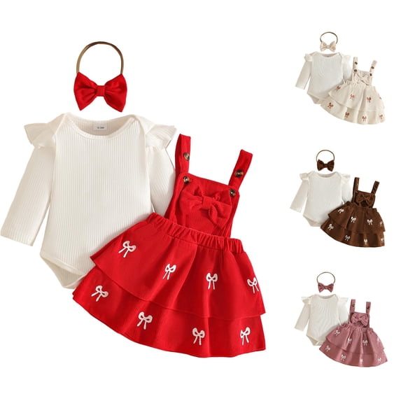 Baby Girls Outfit Printed Long Sleeve Bow Beautiful Comfortable Colorful for Girls Floral Lightweight Dress Set
