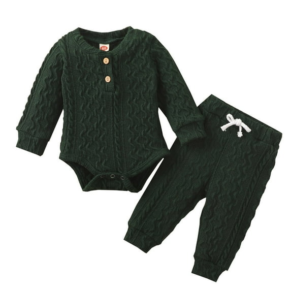 Baby Girls Outfit Sets Baby Autumn Winter Long Sleeve Solid Thickened Warm Romper Tops Pants 2Pcs Clothes Streetwear
