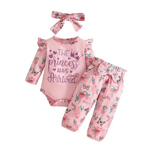 Yhhting Baby Girls Outfit Sets Ruffles Long Sleeve Letter Bodysuit Romper + Floral Prints Pants Headband Set Girls Outfits ,3-6 Months