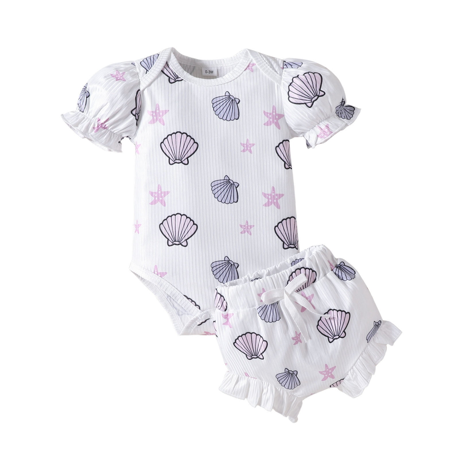 Baby Girls Outfit Sets Short Sleeve Cartoon Prints Romper Bodysuit And