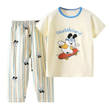 Baby Girls Outfit Sets Summer Cartoon Dog Print Crew Neck Short Sleeve Tops Shorts Two Piece Streetwear,Blue,18-24 Months