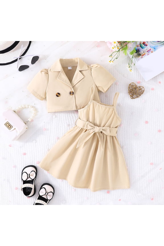 Baby Girls Outfit Sets Summer Short Sleeve Solid Color Coat Dress 3Pcs Clothes Fashion Clothes Activewear