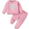 thumbnail image 1 of Baby Girls Outfits 2 Piece Casual Sweatsuit Long Sleeve Heart Sweatshirt Joggers Pants Fall Spring Cute Clothes Set, Pink, 2 Years, 1 of 7