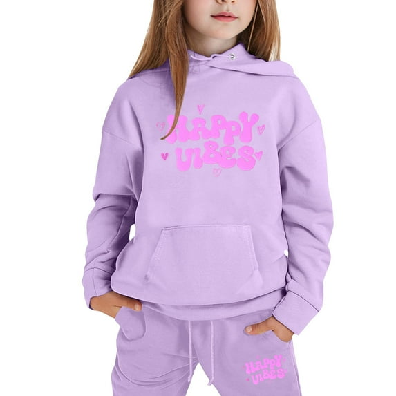 Baby Girls Outfits Set Letter Printed Long-Sleeve Hoodies Tracksuit Set Sweatshirts Sweatpants for Toddler Girls,Purple,4-5 Years