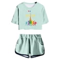 thumbnail image 1 of Baby Girls Outfits Short Sleeve Fashion Prints Trendy Sports T Shirt Tops Shorts Set Kids Clothes Green 12 Years-13 Years, 1 of 4