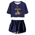 thumbnail image 1 of Baby Girls Outfits Short Sleeve Fashion Prints Trendy Sports T Shirt Tops Shorts Set Kids Clothes Navy 7 Years-8 Years, 1 of 4