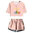 thumbnail image 1 of Baby Girls Outfits Short Sleeve Fashion Prints Trendy Sports T Shirt Tops Shorts Set Kids Clothes Pink 8 Years-9 Years, 1 of 4