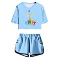 thumbnail image 1 of Baby Girls Outfits Short Sleeve Fashion Prints Trendy Sports T Shirt Tops Shorts Set Kids Clothes Sky Blue 7 Years-8 Years, 1 of 4