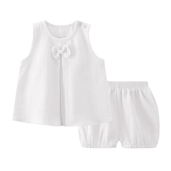 Baby Girls Outfits Spring Summer Solid Double Layer Yarn Breathable Bow Skirt Shorts Set Kids Clothes White 6 Months-12 Months