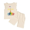 thumbnail image 1 of Baby Girls Outfits Summer Sleeveless Fashion Printed Vest T Shirt Tops Shorts Set Kids Clothes Beige 11 Years-12 Years, 1 of 4