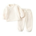 thumbnail image 1 of Baby Girls Pajama Sets Thick Lined Solid Color Home Wear Long Sleeve Winter Warm Outfits Beige 6-12 Months, 1 of 3