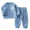 thumbnail image 1 of Baby Girls Pajama Sets Thick Lined Solid Color Home Wear Long Sleeve Winter Warm Outfits Blue 3-4 Years, 1 of 3
