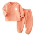 thumbnail image 1 of Baby Girls Pajama Sets Thick Lined Solid Color Home Wear Long Sleeve Winter Warm Outfits Orange 6-12 Months, 1 of 3