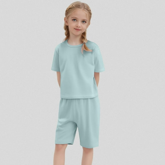 Baby Boys Pajamas Set Short Sleeve Pullover Crewneck Soft Shirts and Shorts Set Toddler Girl Sleepwear Summer Baby Pajamas 9-12 Months