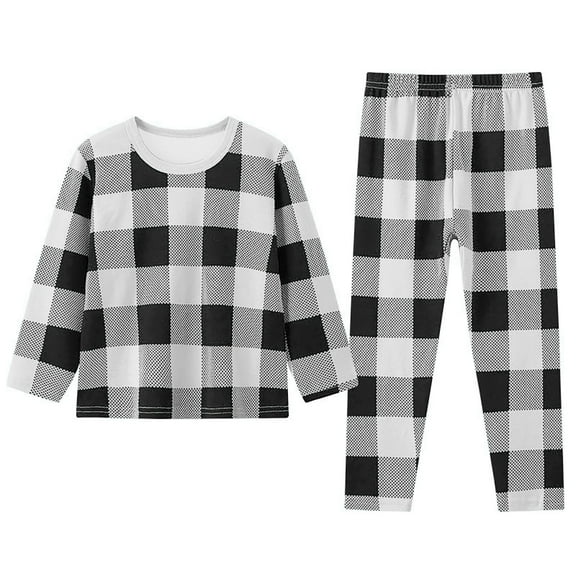 Baby Girls Pajamas Toddler Kids Girl Boy Plaids Print Pajamas Winter Coats Pants Outfits Set,2-Piece,Size 2-9Y