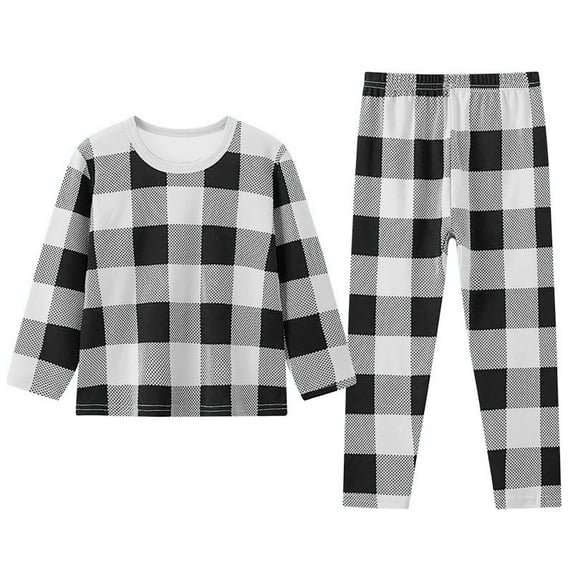 Baby Girls Pajamas Toddler Kids Girl Boy Plaids Print Pajamas Winter Coats Pants Outfits Set,2-Piece,Size 2-9Y