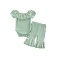 thumbnail image 1 of Baby Girls Pants Set, Short Sleeve Romper with Flower Print Flare Pants Summer Casual Outfit, 1 of 8