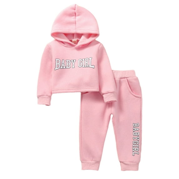 Baby Girls' Pink Autumn And Winter Hoodie Set Sweatshirt Letter Print Pullover 0-18M.