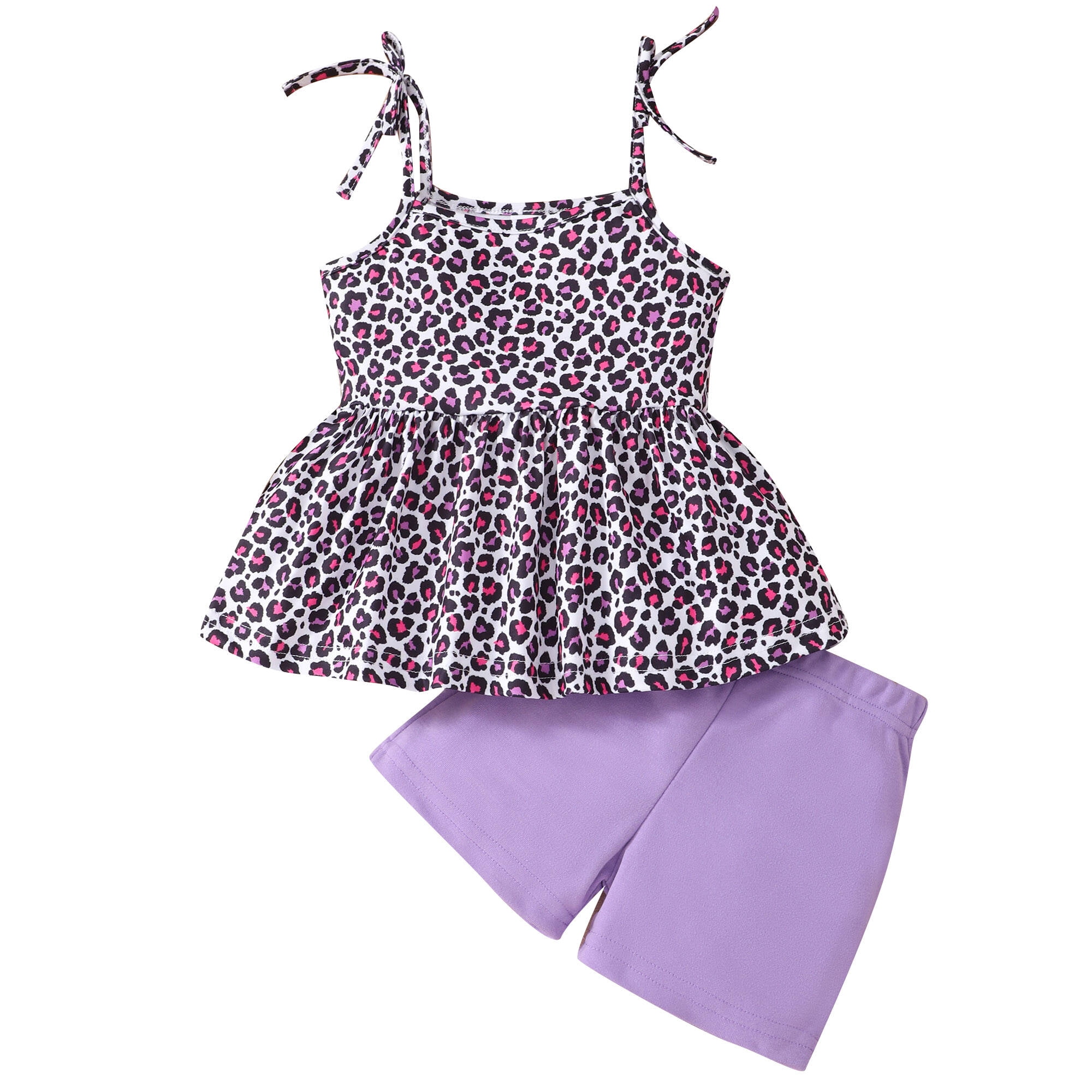 Girls Leopard Shirred Short Set