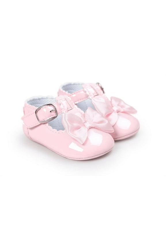 Baby Girls Pink Patent Bow Soft-Sole Mary Janes Size 1 0-6M