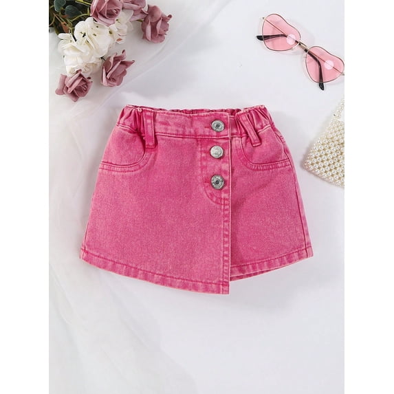 Baby Girls' Pink Washed Elastic Waist Comfortable Denim Skort